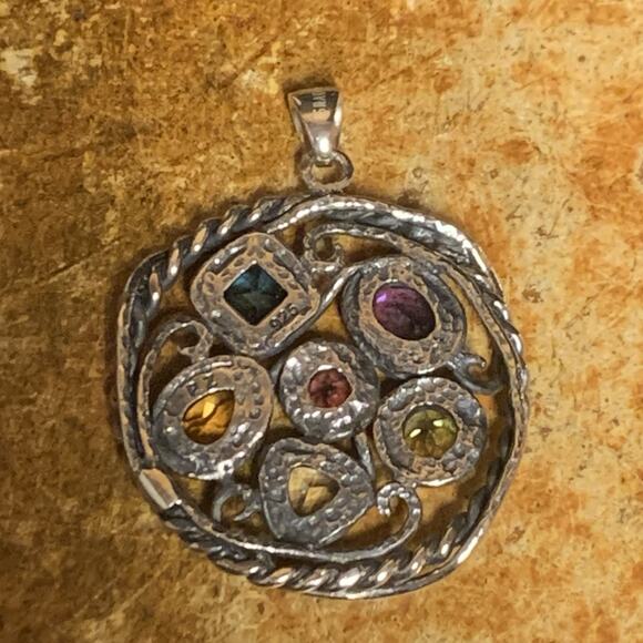 PZ Israel Sterling and Multi Gemstone Pendant - Picture 7 of 7